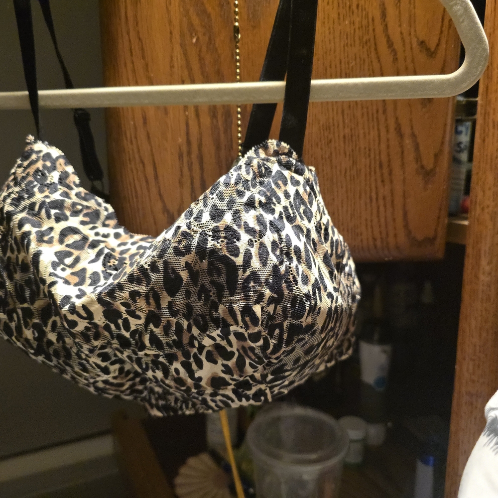 Leopard Print Cami Bra with Black Straps 38 D